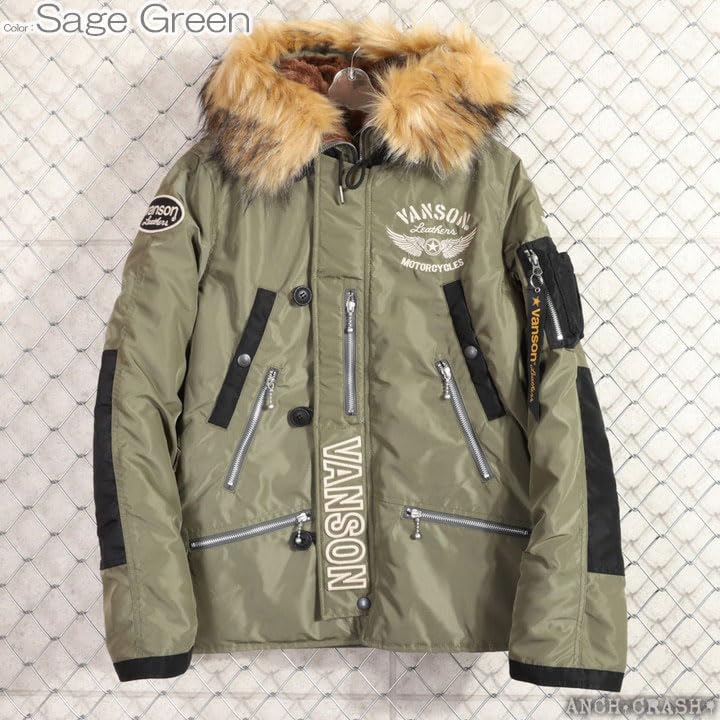 Jacket Wing Star Embroidery Sage Green XL [Vanson] Mid-length N3-B NVJK-2403