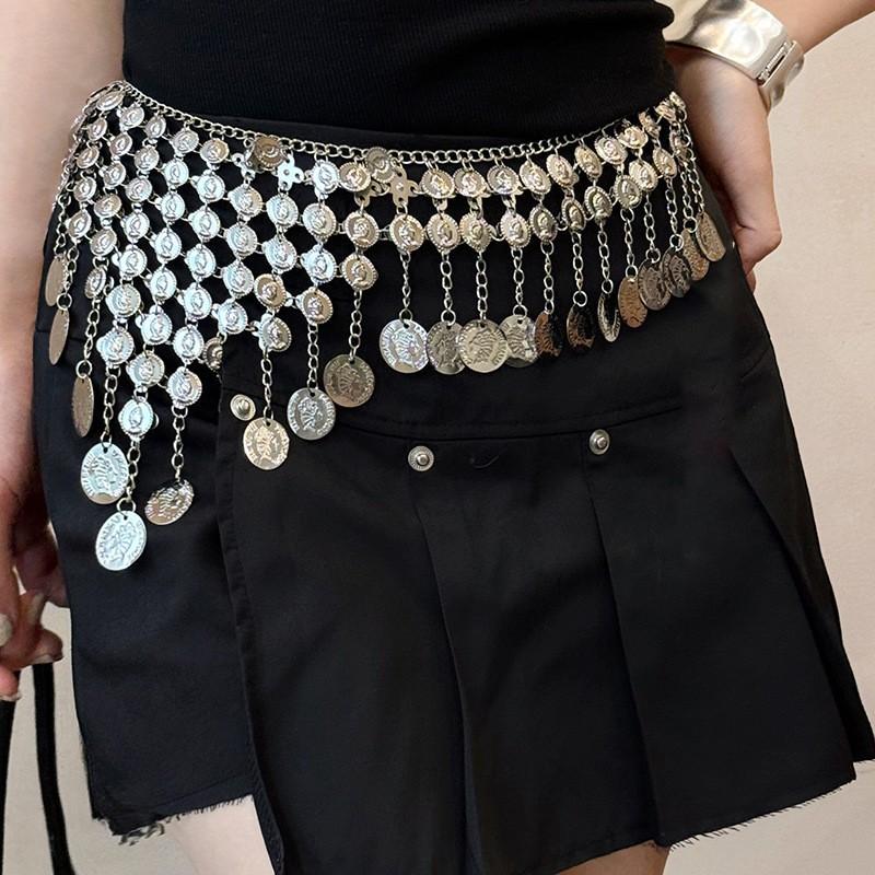 Mei Mary Metal Round Portrait Bell Tassel Waist Chain - European and American Minimalist Retro Belt