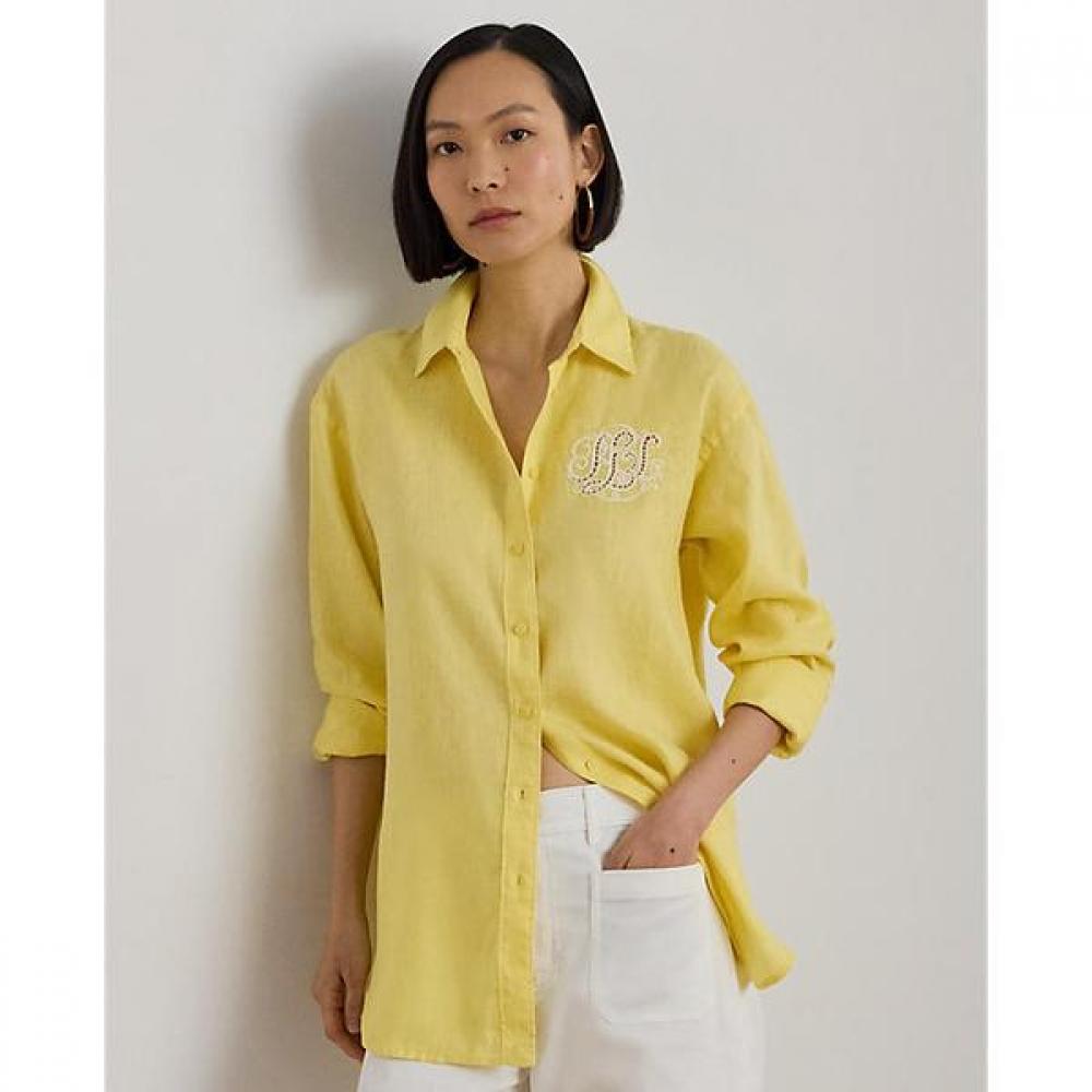 Lauren Ralph Lauren Relaxed Fit Eyelet Logo Linen Shirt Wmlrshts6820559700 S
