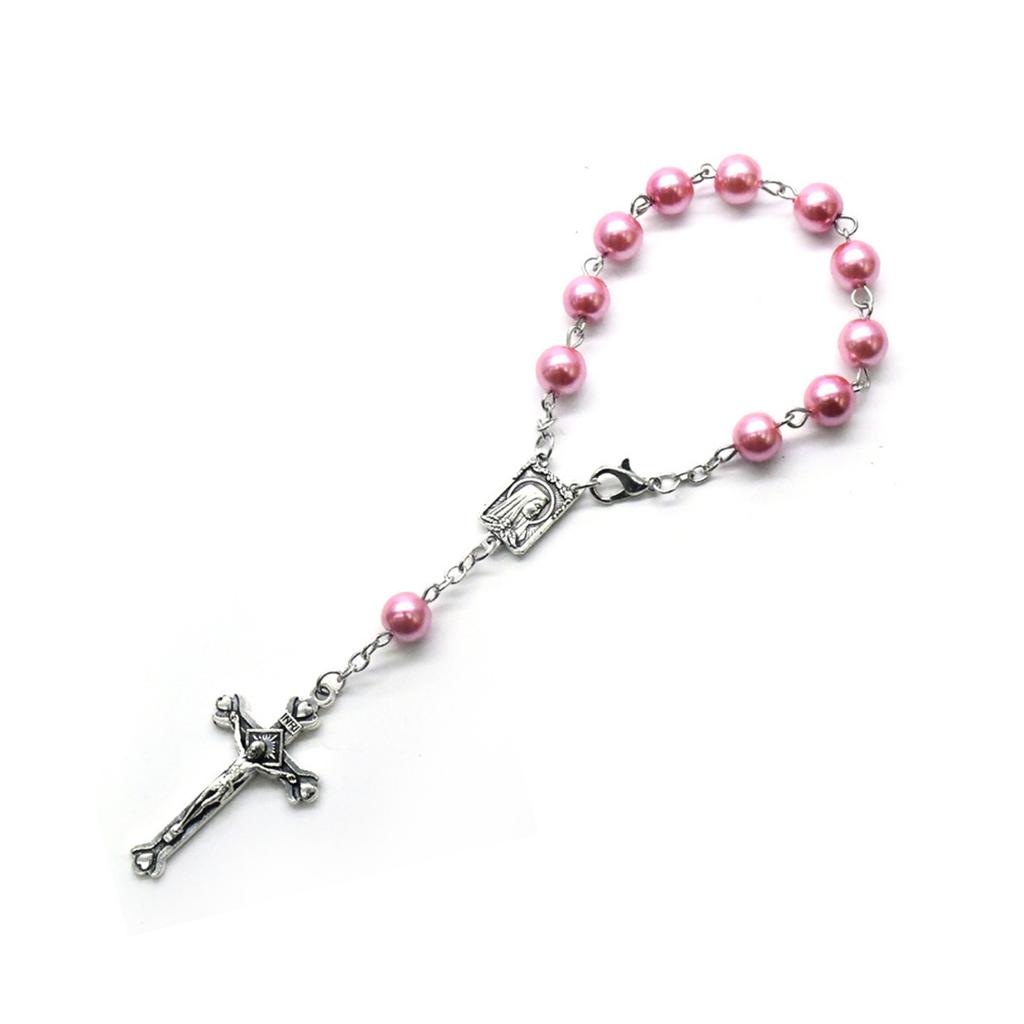 8mm Pearl Finger Rosaries Baptism Rosary Favor Small Rosary with Crosses Party Favor for Communion Baptism Wedding Party