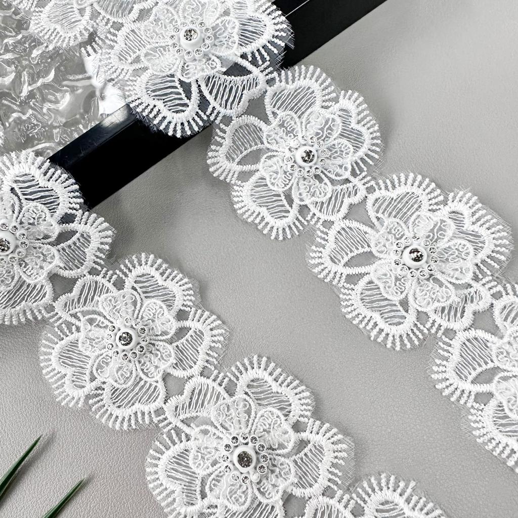 Delicate White Mesh Nail Drill Embroidery Three-Dimensional Flower Hair Accessories Skirt Bag Decoration Lace Lace Accessories