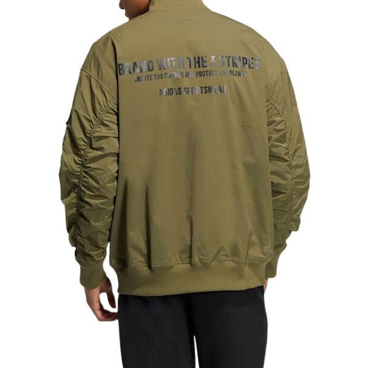 adidas Solid Color Print Letter Zip Jacket Men Outerwear Green IB2761
