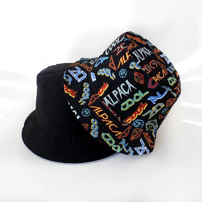 New Street Graffiti  Men's Bucket Hat Double-Sided Hip Hop   Outdoor Women Caps Beach Sun Protect Fishing Unisex Bonnet
