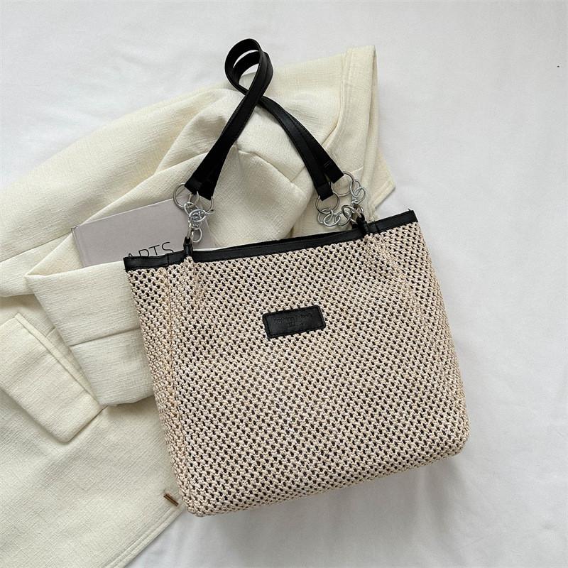 

Chic Black Vintage Woven Shoulder Tote Bag For Women With Spacious Design Ideal For Daily Use
