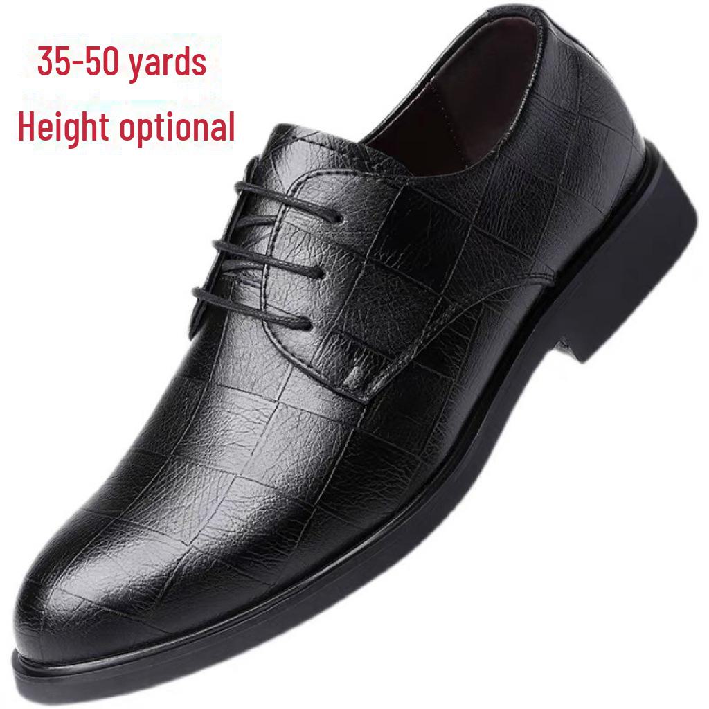 "Men's Size 50 Genuine Leather Dress Shoes with Height Increase - Trendy Autumn 2024 Wedding & Business Footwear"