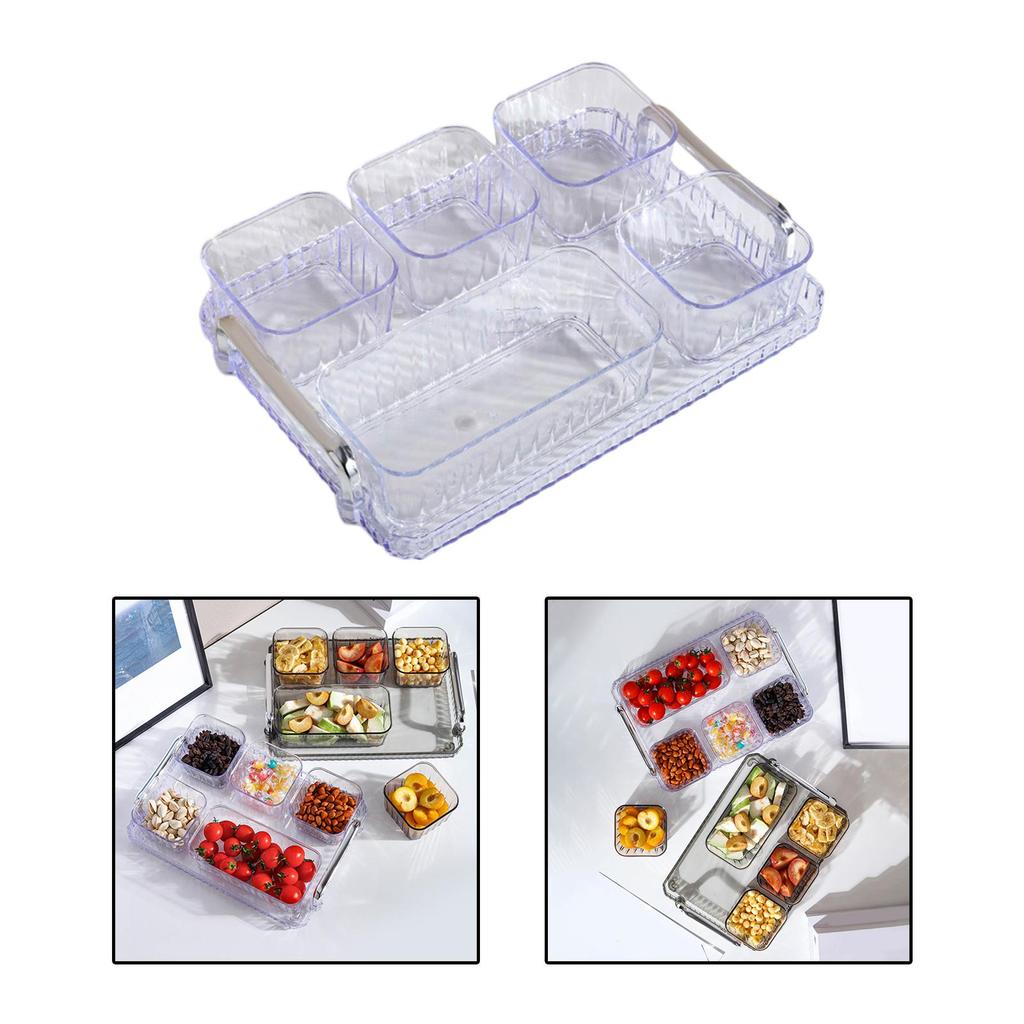 Acrylic Appetizer Tray Divided Serving Platter 5 Removable Snacks Bowls Snack