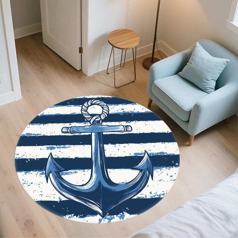 Anchor and Ship's Wheel,Round Area Rug,Carpet Rug for Living Room Bedroom Sofa Playroom Decor,Non-slip Floor Mat