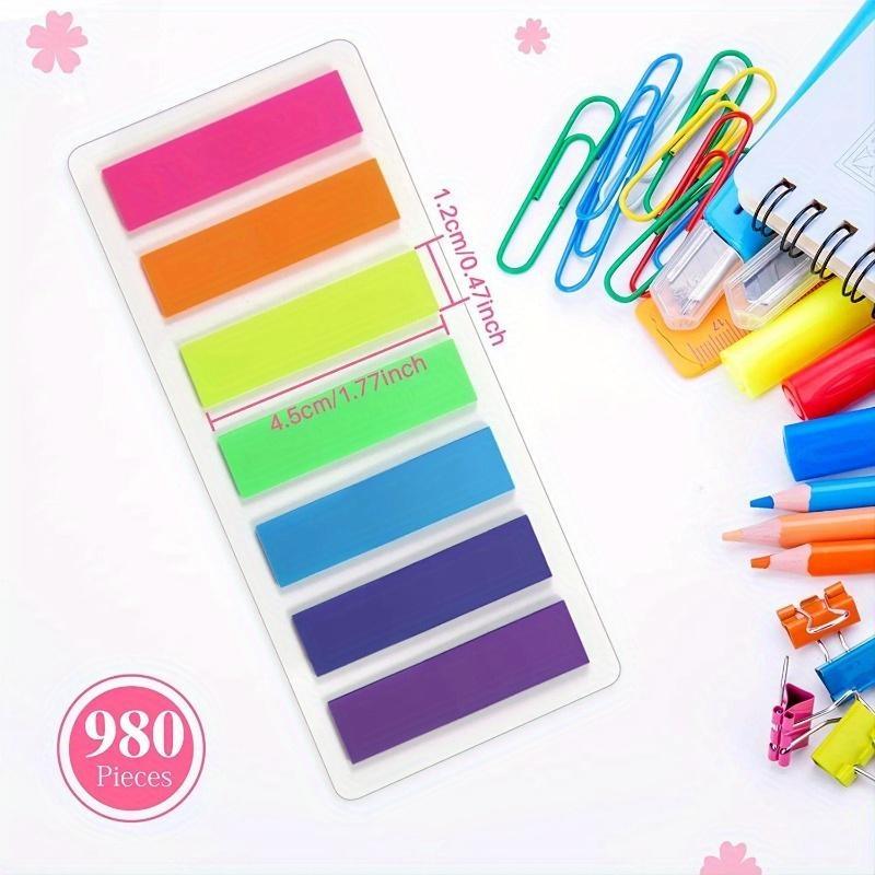 5pcs Rainbow Colorful Sticky Notes with 7 Color Index Tabs, 980 Pcs, Translucent Page Makers for Page Book