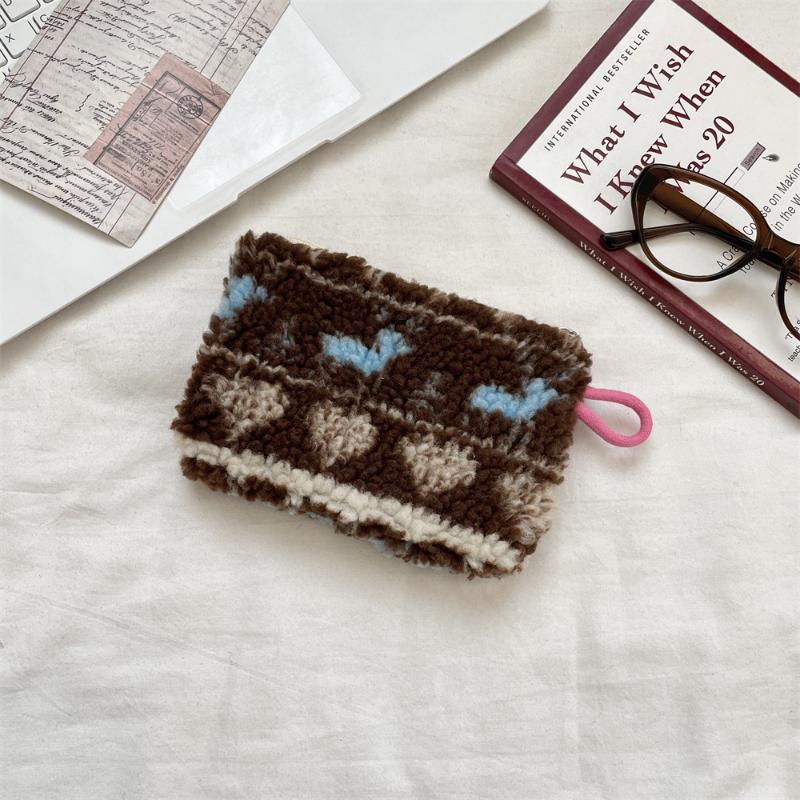 Retro Faux Fur Coin Purse, Vintage Key Chain Pouch, Cute Plush Bag For Lipstick Id Cards & Essentials