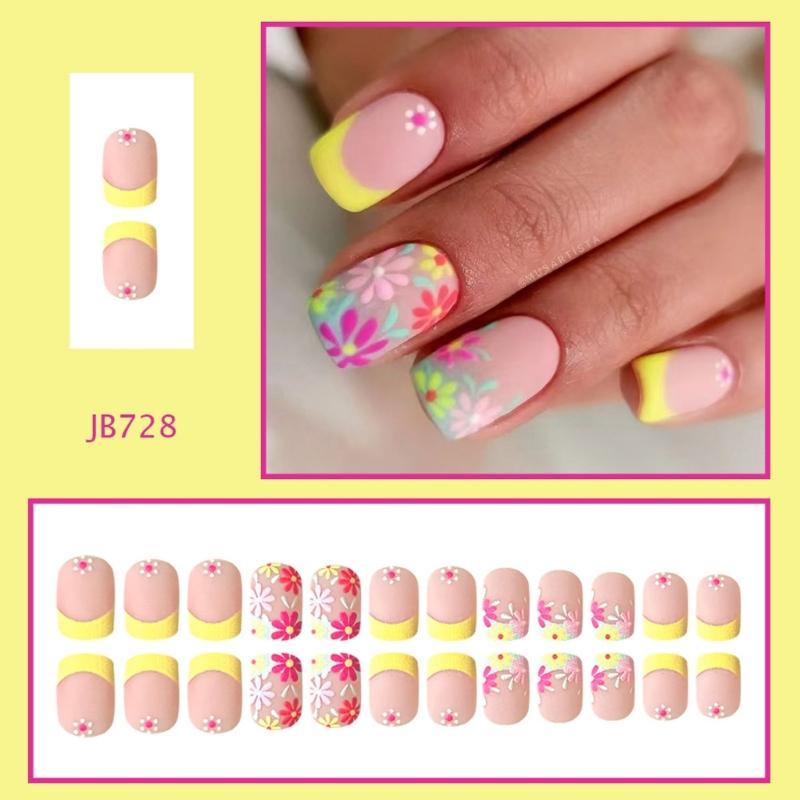 Quadratische Aufklebenägel Blume Falsche Nägel Klebenägel Künstliche Acrylnägel 12 Größen 24 Stück Aufklebenägel für Frauen Mädchen