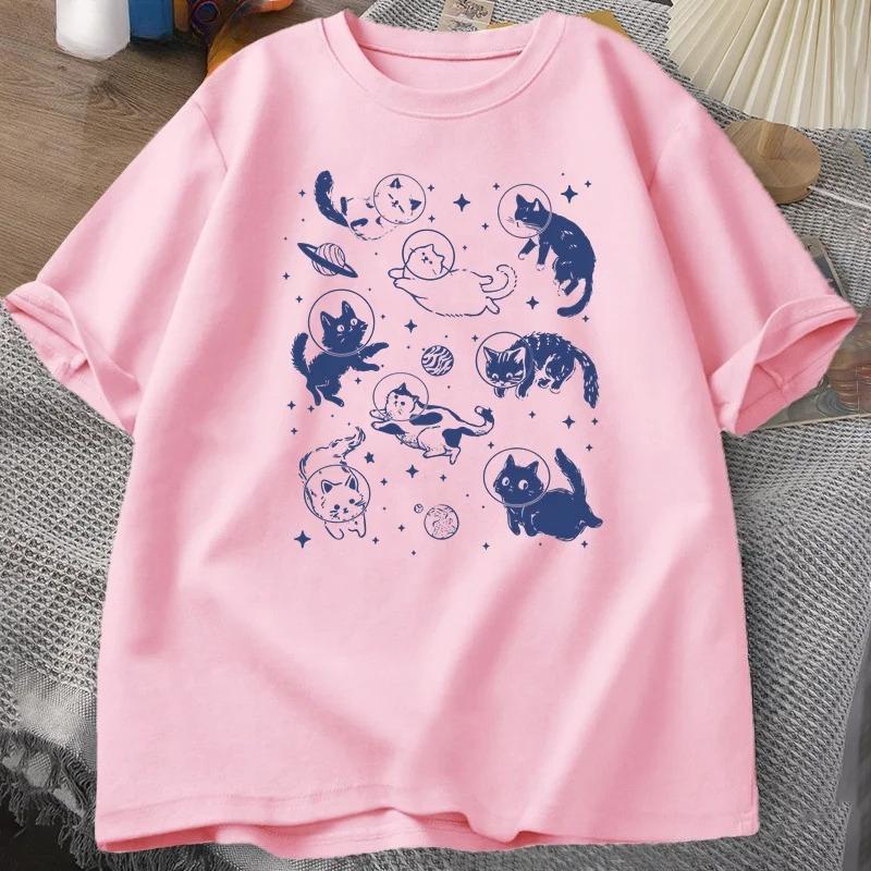Retro Cats In Space 90s Graphic T Shirts Vintage Astronaut Cats T-Shirt Funny Kitten Tshirt Print Comfortable Round Neck T Shirt