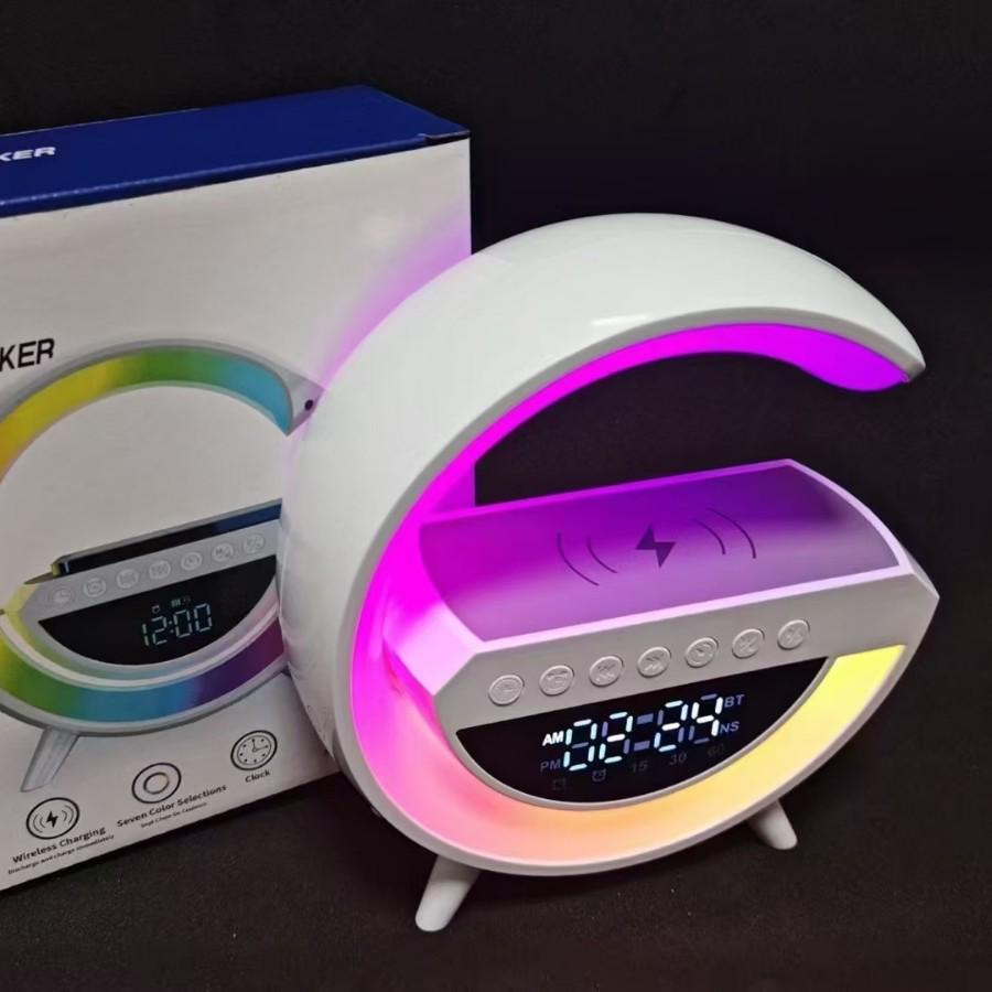 Маленькая многофункциональная Bluetooth-колонка G3401 с беспроводной зарядкой, настольной лампой и будильником G63 белый