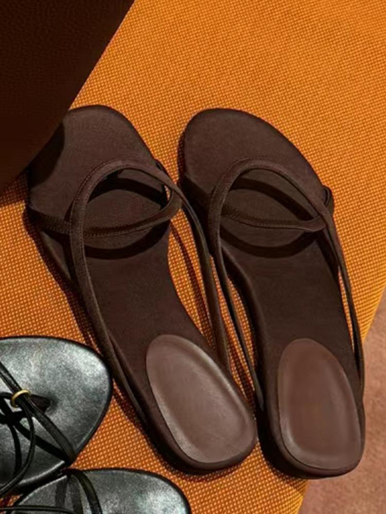 Leder Französisch Retro Dünner Riemen Zehensteg Sandalen Schuhe Damen tragen Sommer neu Strandurlaub flache coole Hausschuhe