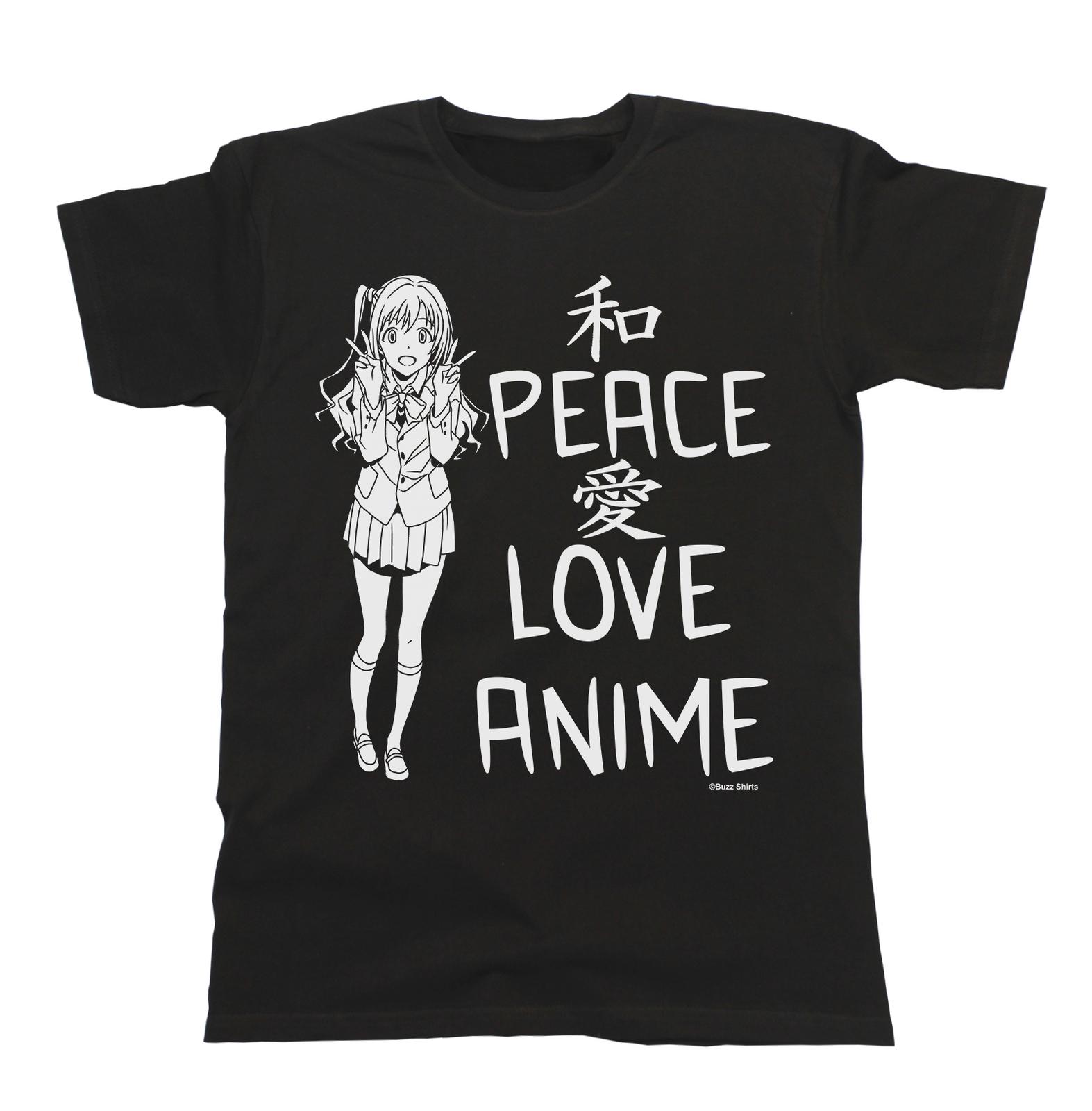 Peace Love ANIME T-Shirt Mens Cotton Funny Animation Japanese Cartoon S