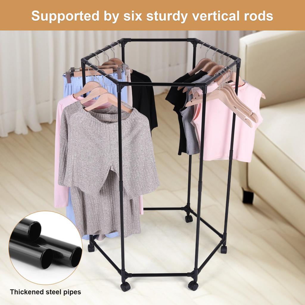 Rolling Garment Rack on Wheels Heavy Duty Clothes Rail Movable Garment Rail for Everyday Home Dormitory Hotel Add Closet Space