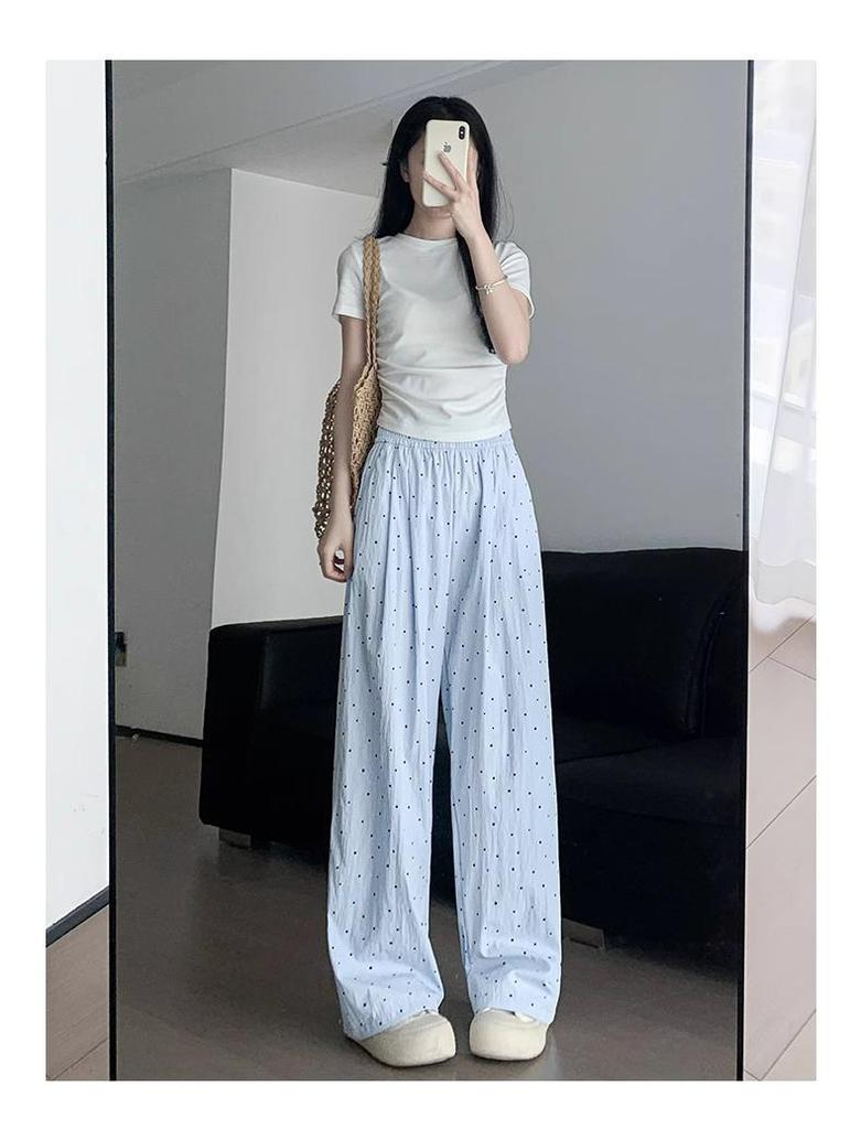 2025 Women's High-Waist Ice Silk Polka Dot Wide-Leg Pants by Yamamoto