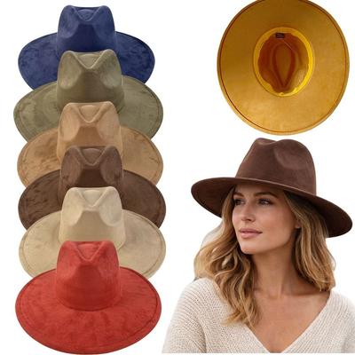 Curved Brim Suede Hat Mujer Style Felt Jazz Hats New Roll Brim Cowgirl Cap Men Women