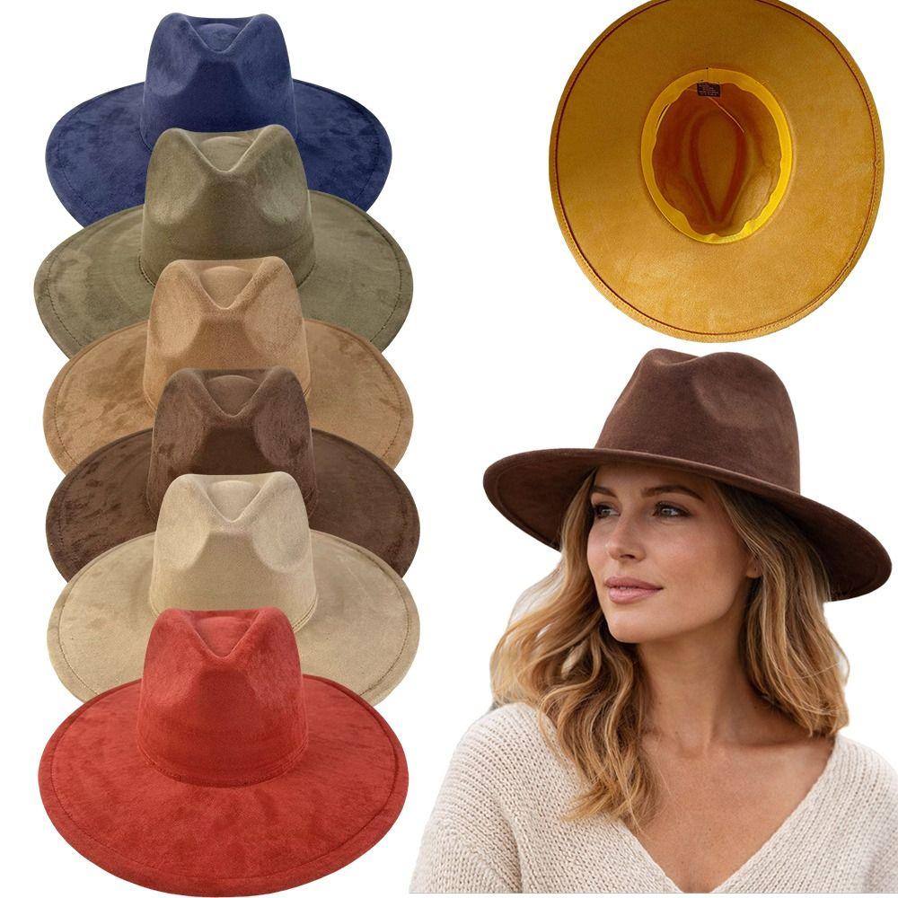 Artificial Suede Western Cowboy Hat Mujer Style Felt Jazz Hats New Roll Brim Cowgirl Cap Men Women