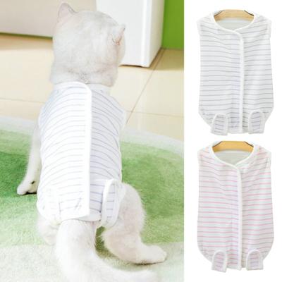 Tuta per animali domestici, morbida e confortevole, con nastro di fissaggio traspirante, antigraffio e antileccatura, in poliestere, con stampa a strisce, chirurgica per animali domestici
