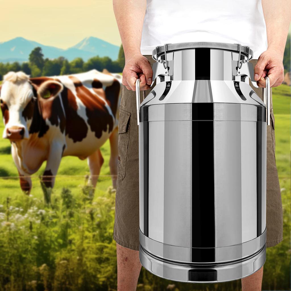 40L Stainless Steel Milk Bucket Wine Pail Water Can Ice Bucket With Sealed Lid Leak-proof Pot Commercial Milk Barrel For Kitchen