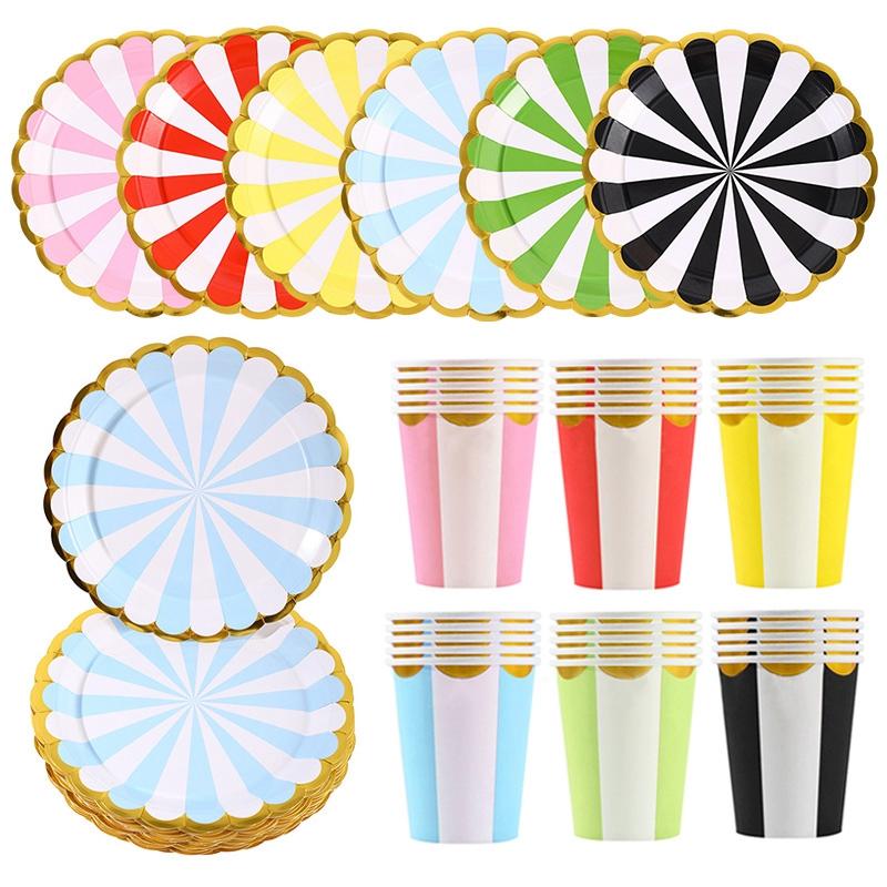 Birthday Disposable Tableware Set Pink Blue Green Plates Cups Napkins Tablecloth Girls Boys Birthday Party Decor Baby Shower