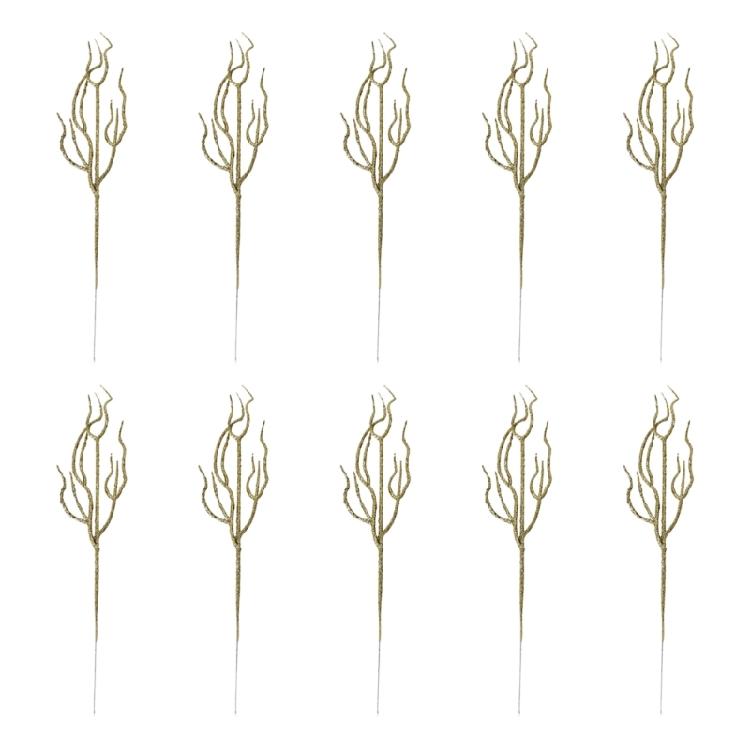 10pcs Textured Plastic Stems Glittering Christmas Picks Artficial Flower Leave Spring Festival Decoration