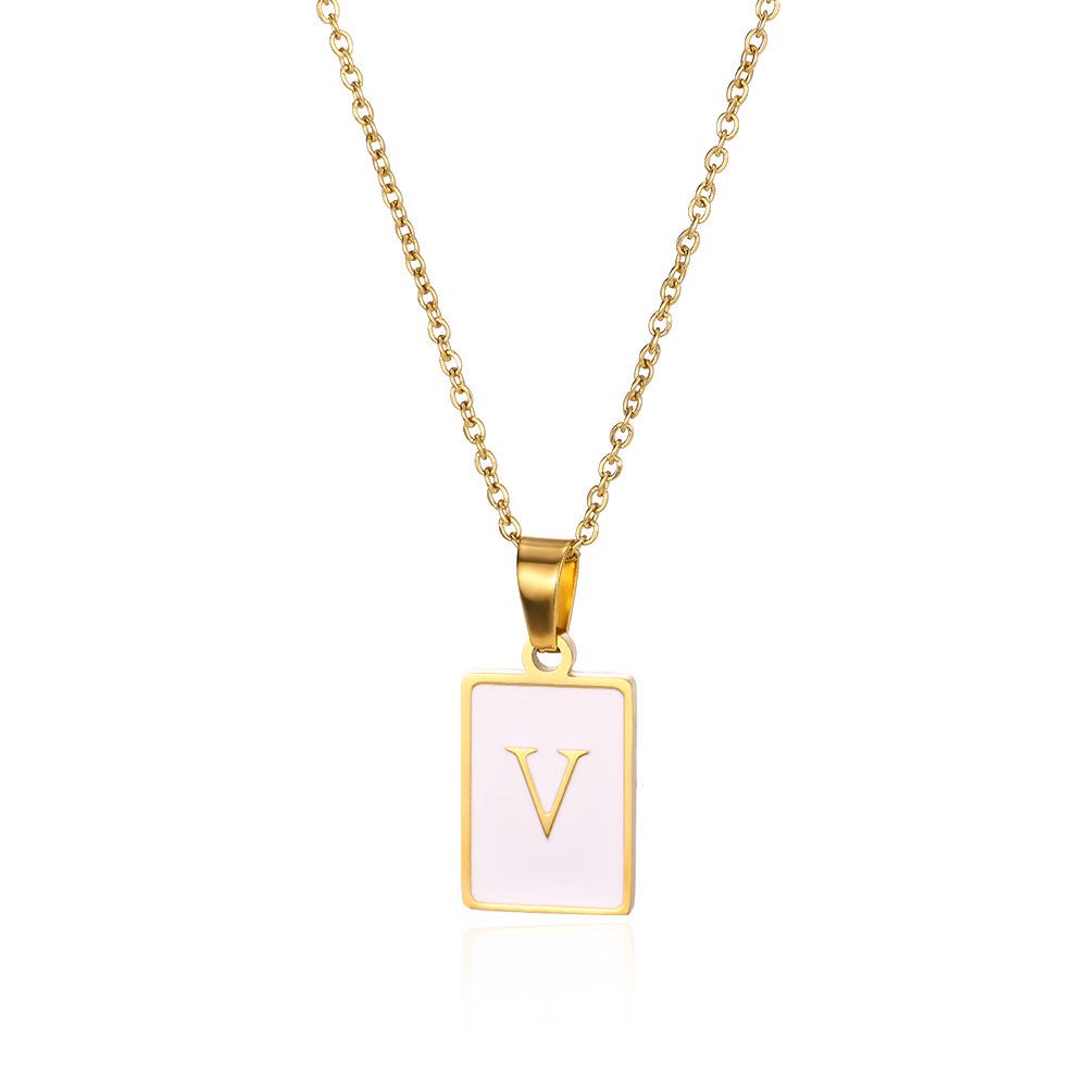 

Fashionable Square Plate Alphabet Necklace - Stainless Steel Clavicle Chain, 26 Letters, European & American Style Platinum