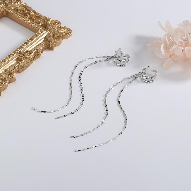 1pc Ear Cuffs Fake Piercing Earrings For Girls Long Chian Tassel Ear Clip Snake Butterfly Women's Jewelry New Ins Fashion EF117