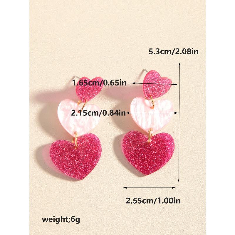 1 Pair Pink Heart Shape Earrings Women Layered…