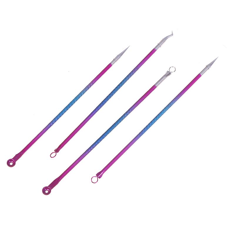 4Pcs Blackhead Facial Acne Pimple Pore Remover Tweezer Curve Extractor Set Kit
