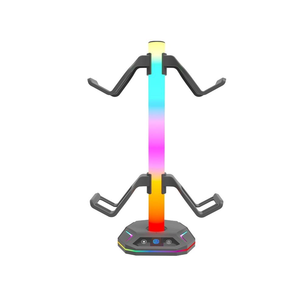 Black RGB Earphone Hanger Dual USB Ports Headphone Bracket Universal Desktop Display Holder  Desk