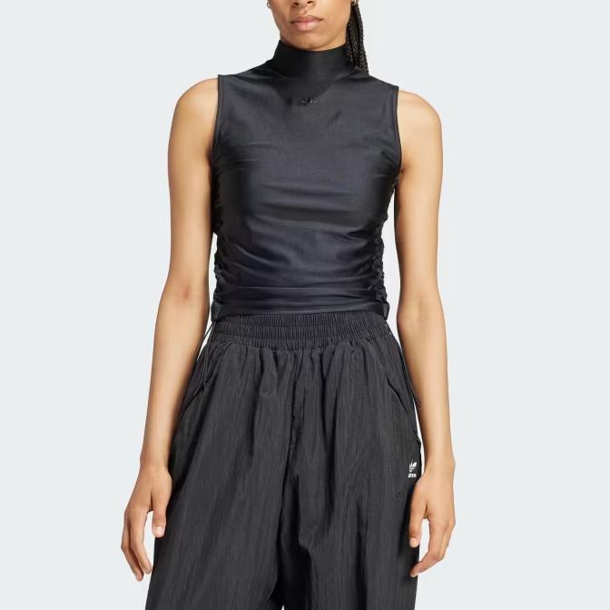 adidas Originals 3-Streifen Stehkragen Einfarbig Kordelzug Ärmellose Weste Damen Oberteile Schwarz IW5506