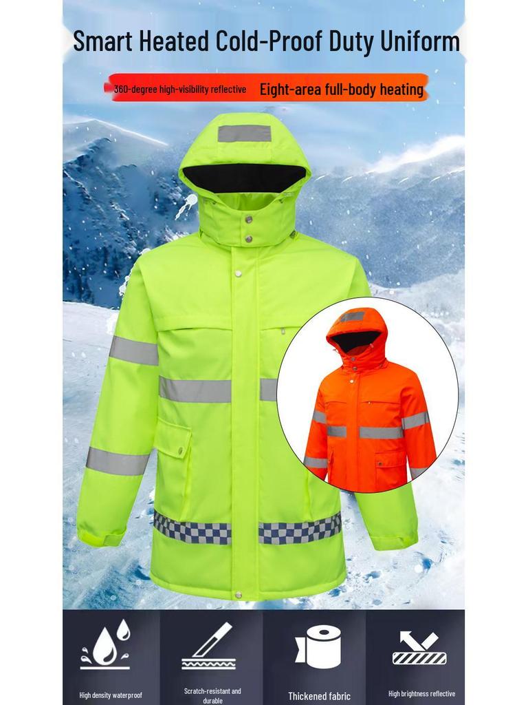 Unisex Reflective Heated Rainproof Jacket for Construction and Security Work