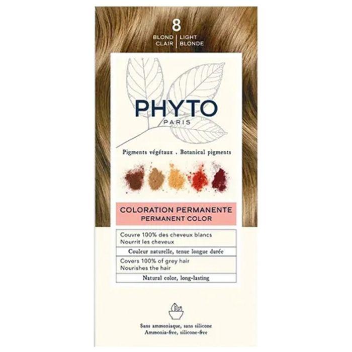 Coloration Permanente - Phyto - 8 Blond Clair - Sans Ammoniaque - Pour Tous Types de Cheveux - Brillance Intense