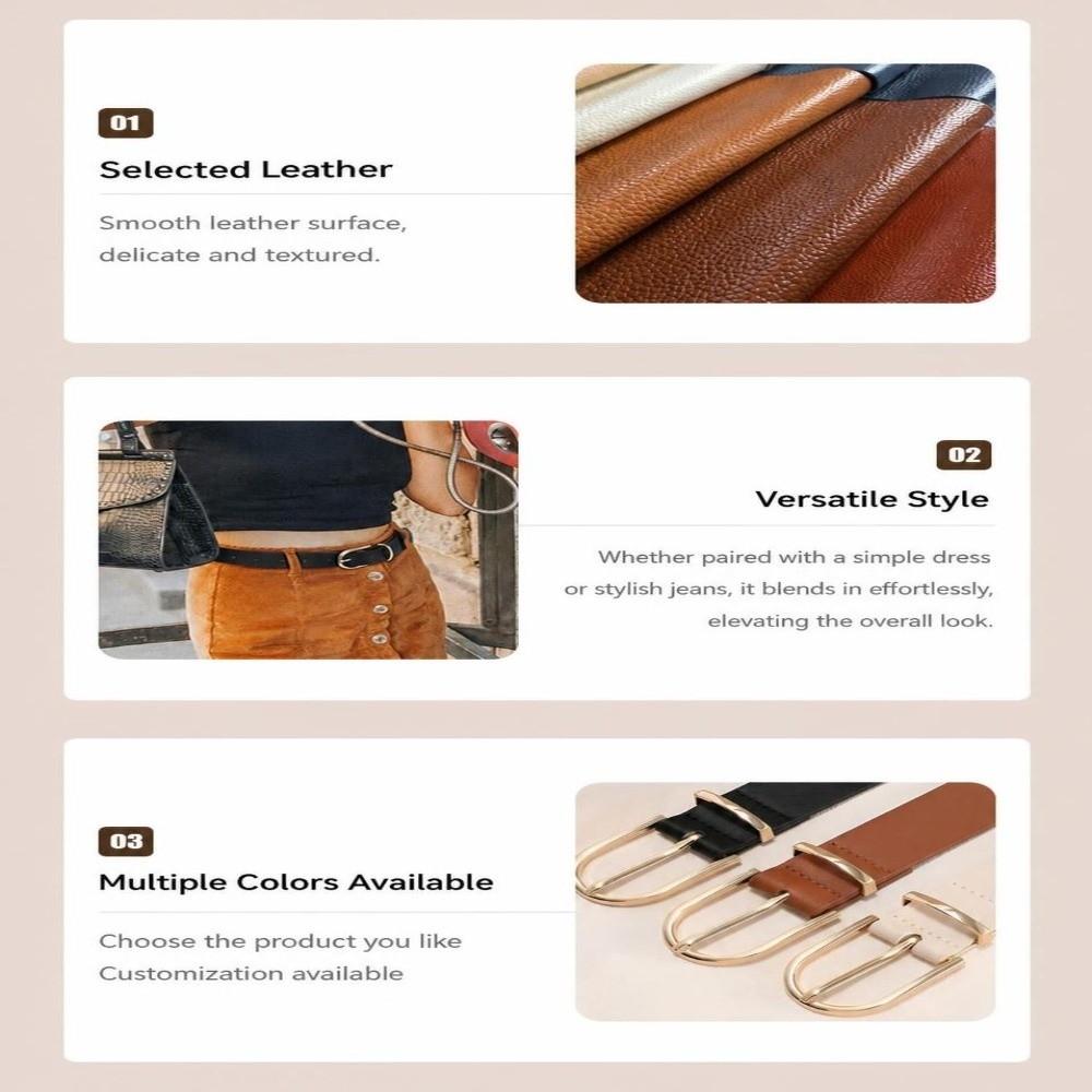 Versatile PU Leather Belt Slim Width Faux Leather Belt Minimalist Decorative Belt  For Women