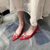 2025 new bridal shoes are not tired of low heels 5cm red wedding shoes butterfly buckle light mouth high heel single shoes autumn women
