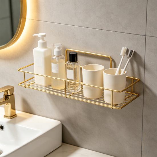 Adhesive Storage Rack Wall Mounted Large Capacity Rack with Hollow Drainage Anti-Rust Organizer for Bathroom Kitchen