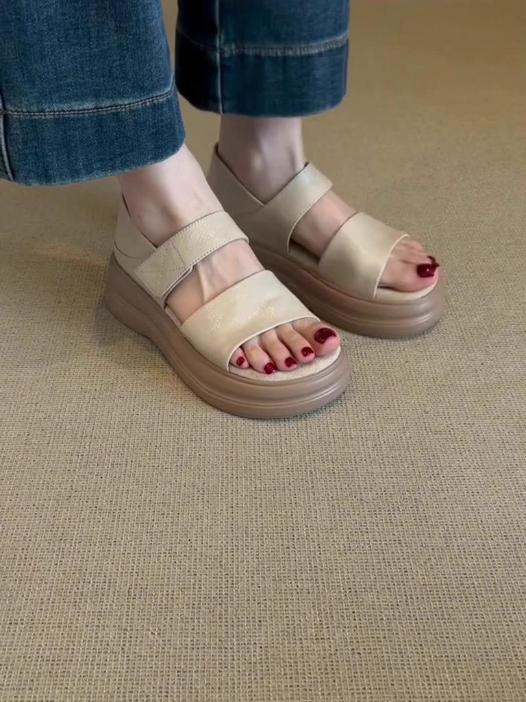Soft leather version~ retro thick-soled versatile casual women's outer wear simple retro style comfortable fashion summer bag heel sandals
