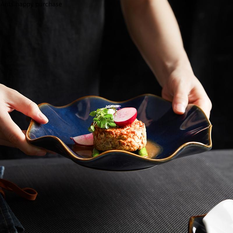 Lotusblatt Keramikteller Suppenteller Schale Speiseteller Obstschale Salatschüssel Dessertschale Merkmal Geschirr Dekorative Teller