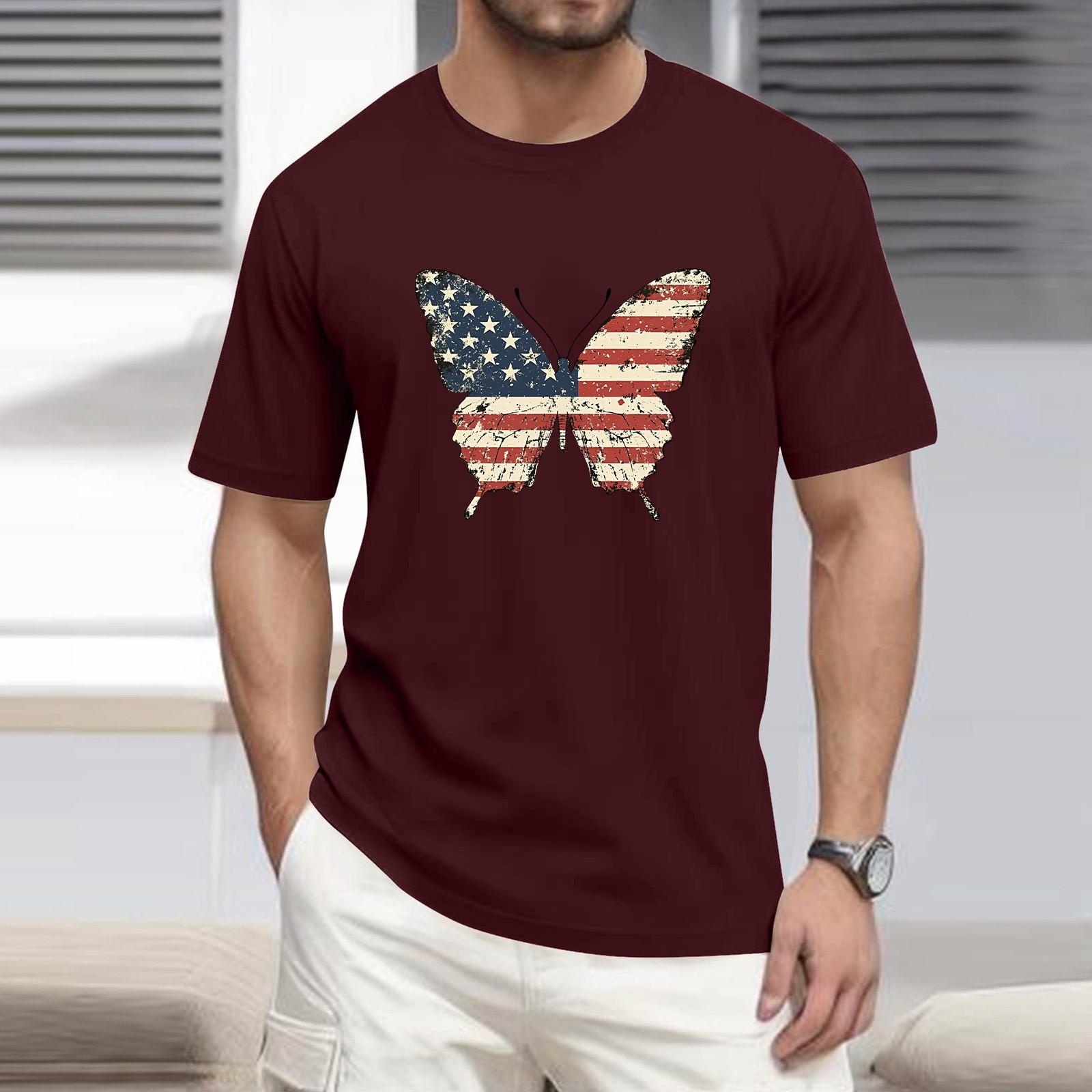 

Мужская футболка с принтом, короткий рукав, повседневный, выходного дня, модный, с круглым вырезом S винный