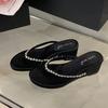 Fashion 2025 New Summer Women Crystal Clip Toe Slippers Fashion Wedges Heel Slide Ladies Elegant Street Style Flip Flop Shoes
