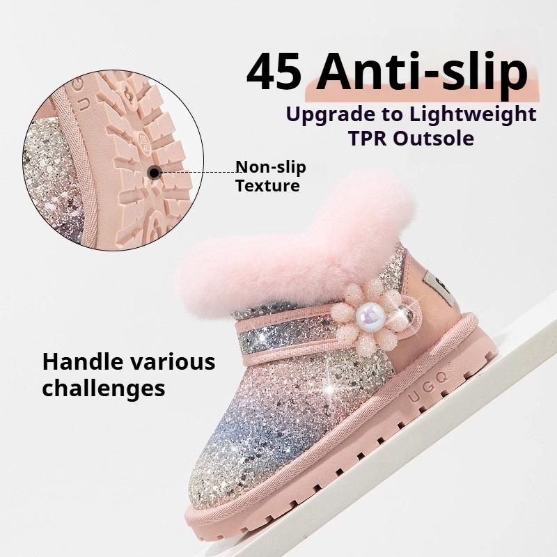 Winter Girls' Warm Snow Boots Fleece-lined and Thickened Princess Boots Warm Cotton Shoes