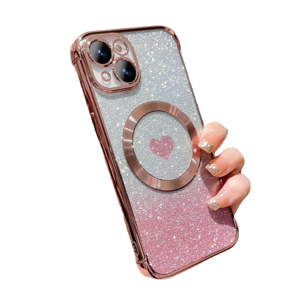 iPhone 15 Pro Heart Gradient Glitter Magnetic Case - Soft, Protective for Apple 13/11