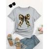 Summer New 90s Leopard Print Bow Short Sleeve Print Clothing Women's T-Shirt Harajuku Graphic Clothing Women's Top Tee