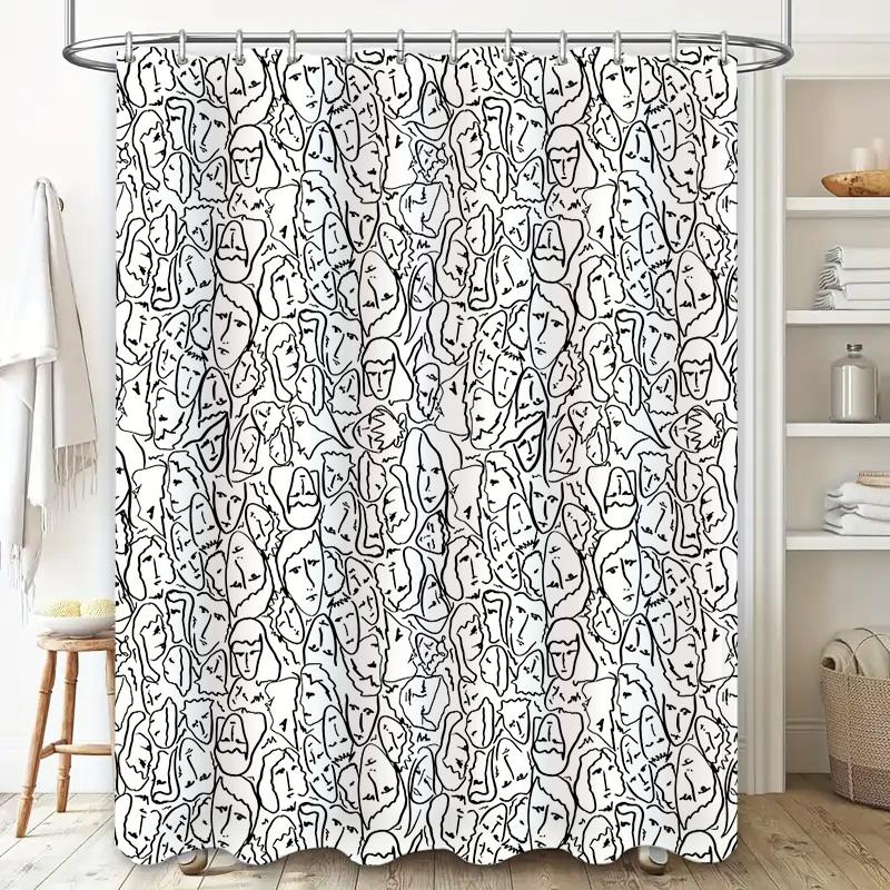 Abstract Art Shower Curtain Modern Minimalist Line Drawing Bathroom Decor Washable Fabric Backdrop Home Textile