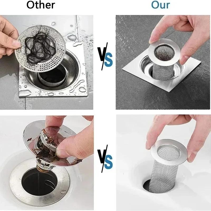 Stainless Steel Sink Drain Strainer Bathroom Sink Bathtub Shower Floor Drain Filter Mesh Basket Anti-Clog Hair Catcher Net