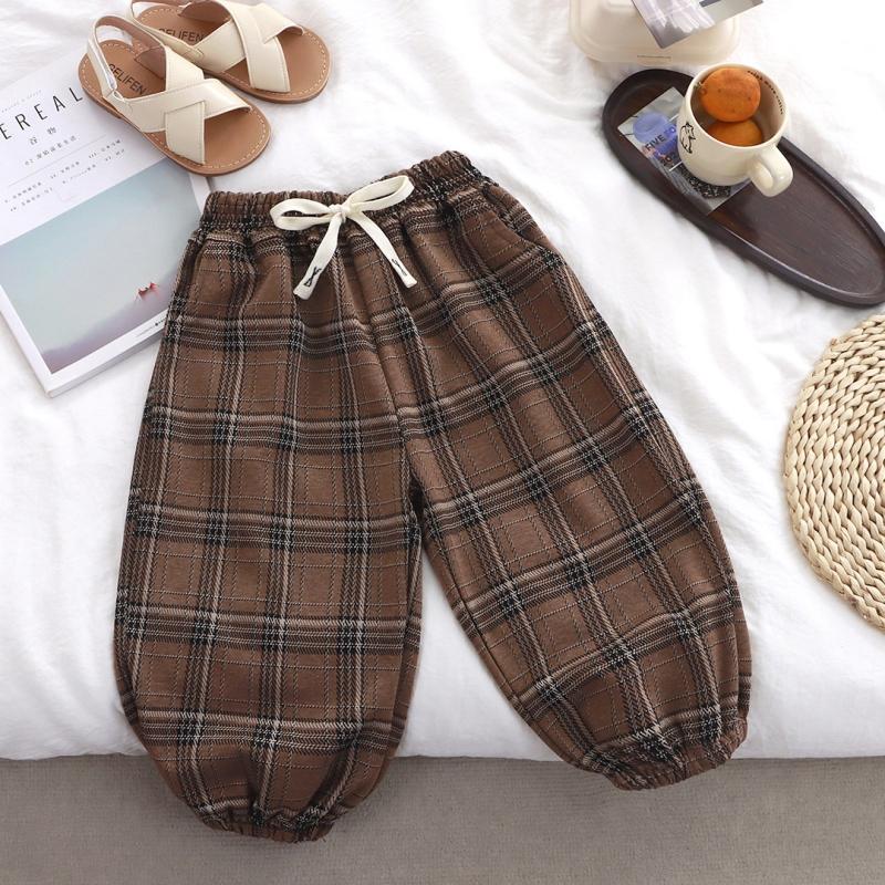 

Детские брюки Осень Зима Новые Повседневные Винтажные Клетка Мальчики и Девочки Детские Корейские Высокоэластичные Спортивные Брюки Детские Брюки-фонарики 110 хаки