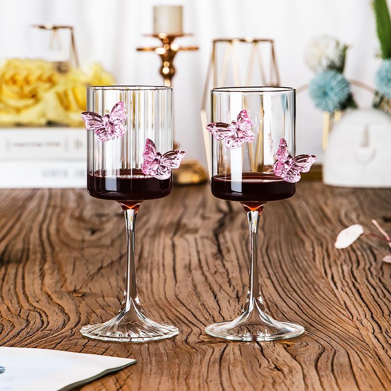Bicchiere da Vino a Righe Verticali Bicchiere da Champagne Regalo Speciale per Matrimonio Bicchiere da Vino con Gambo a Farfalla Bicchiere da Vino Rosso