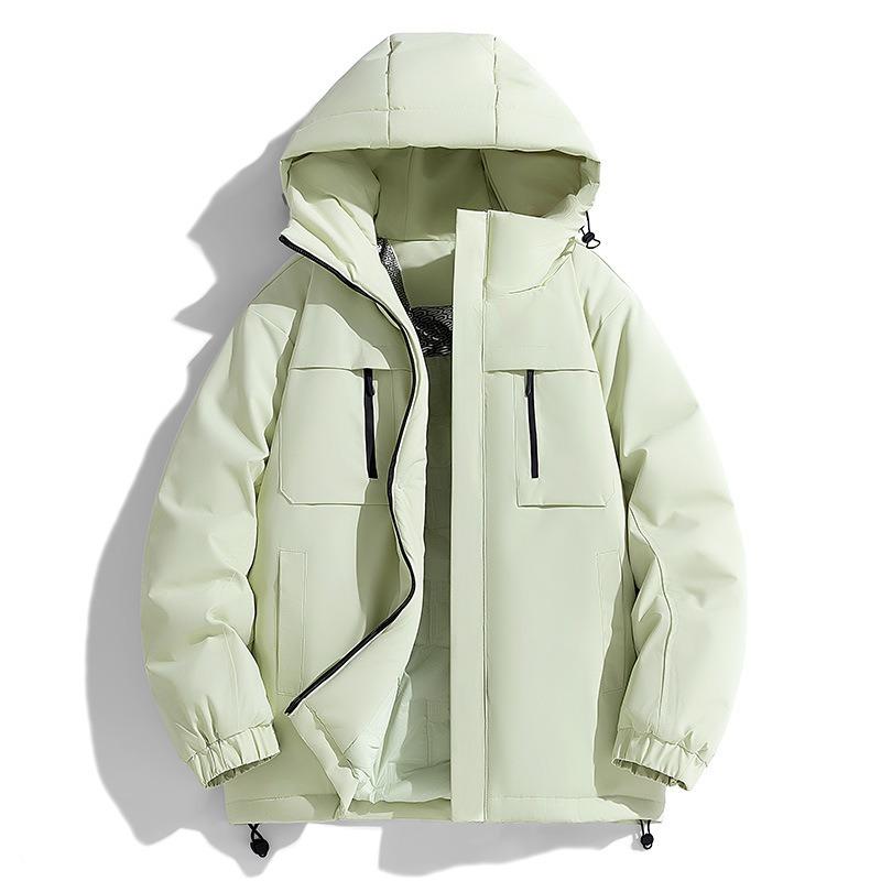 Padded Jacket Men's Winter Fashion Stand-up Collar Padded Jacket, Green Zipper Trend Casual Padded Jacket