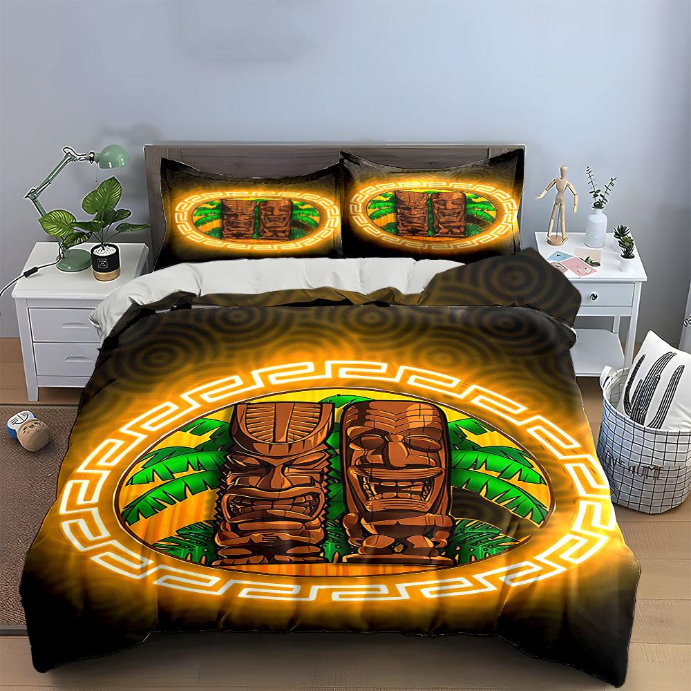 Tiki Statues with Foliage. Bedding Sets Duvet Cover Sets Duvet Covers Pillowcases(1 * Duvet Cover 2 * Pillowcases Without Duvet Insert)